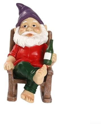 Gnomo de jardín de resina en mecedora, estatua de enano de césped al aire libre, adornos caprichosos de decoración de patio, acento de jardín resistente a la intemperie