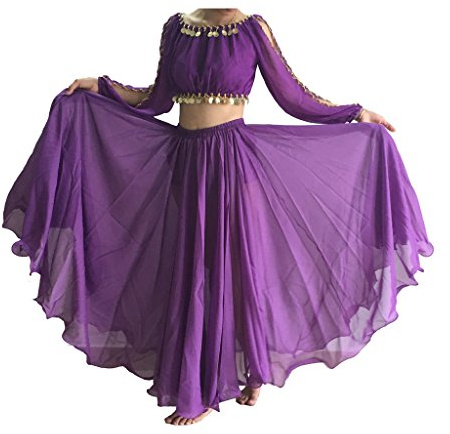 Wuchieal Women's Belly Dance Skirts Tribal Chiffon Full Skirts,Praise Dance Skirt,Mexican Skirt,Purple, One Size