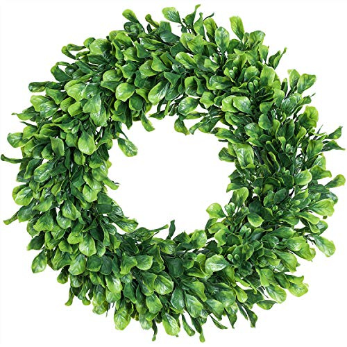 Lvydec 15 Boxwood Wreath - Artificial Green Leaves Wreath for Front Door, Wall, Window & Party Decor