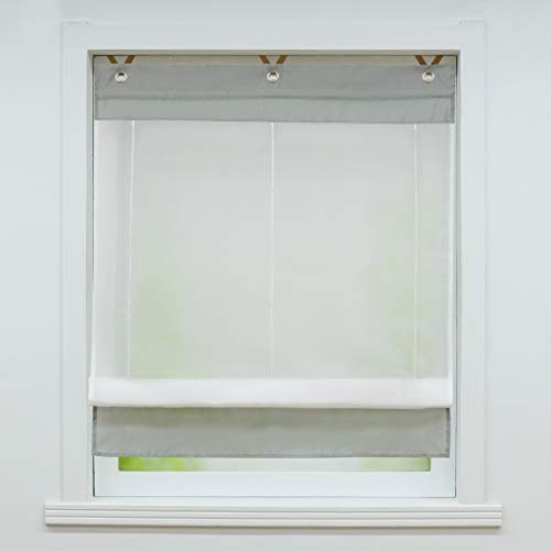 Joyswahl Voile Ösenrollo Transparenter Raffrollo mit Farbiger Blende »Irene« Schals Fenster Gardine mit Hakenaufhängung, ohne Bohren BxH 120x155cm Silbergrau 1 Stück