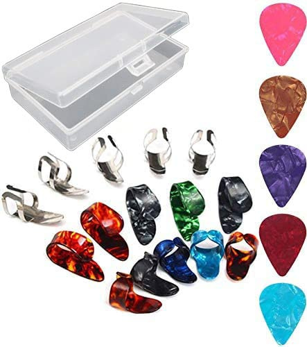 pua de guitarra dedo，acero inoxidable Púa de guitarra，Púas para Pulgar，para Guitarra Eléctrica/Acústica/Bajo/Ukelele Aleatorio(20pcs)