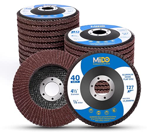 MIDO Professioanl Abrasive Flap Discs 115mm 20 PCS 40/60/80/120 Assorted Grit Grinding Disc for Angle Grinder Type 27 Aluminum Oxide Flap Disc for Sanding Metal Stainless Steel Wood