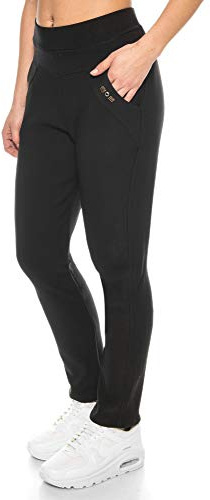 Kendindza - Pantalones térmicos para mujer, con forro polar interior, opacos y con bolsillos, Negro , XXL