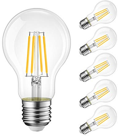 LVWIT 11W E27 Filament LED Glühfaden A60, ultrahell 1521 LM, 2700K Warmweiß, ersatz für 100W Glühlampe, nicht dimmbar, Rustikalampe in Kolbenform, Filamentstil klar (6er Pack)