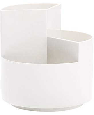 AhfuLife Creative Rotating Pen Pot, Makeup Brush Holder with 3 Capacity Brush Pot, Decorative Stationery Storage Boxes for Home and Office (Cream)