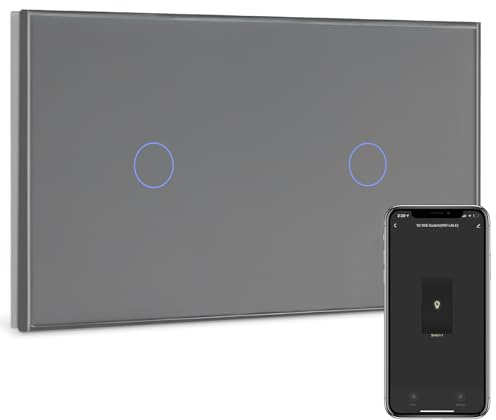 BSEED WIFI väggbrytare, 1 brytare, 1-vägs + 1 x brytare, 1-vägs, kompatibel med Alexa, Google Home, APP-styrning och timerfunktion, grå pekskärm, neutralledare krävs