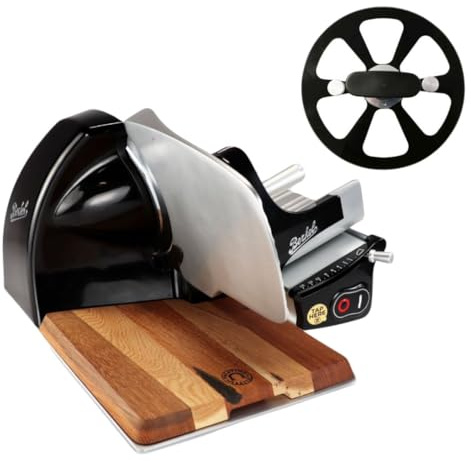 Berkel Home Line 250 Plus Trancheuse à charcuterie, noire, avec planche à découper 100 % faite main