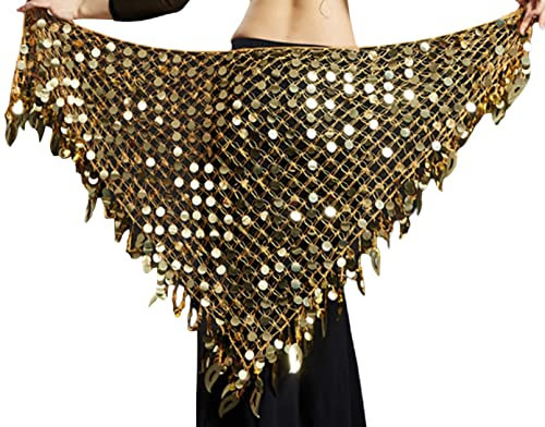 Loalirando Damen Hüftschal Bauchtanz Gürtel Chiffon Hüfttuch Bauchtanz Münztuch Bauchtanz Münzgürtel Tanztuch Bauchtanz Kostüm mit Münzen Karneval Rock (Golden, One Size)