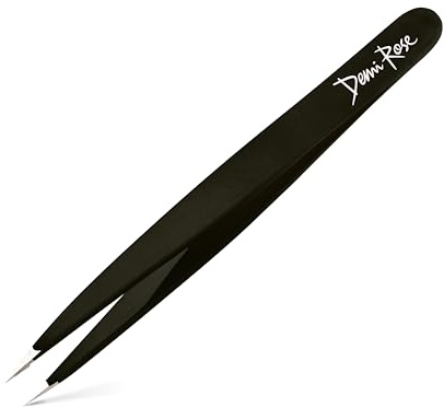 Pointed Tweezers - High Carbon Stainless Steel Fine Point Precision Tweezers for Ingrown Hair Removal - Perfectly Aligned Hand Filed Sharp Tweezer - Needle Nose Tweezers (Black)