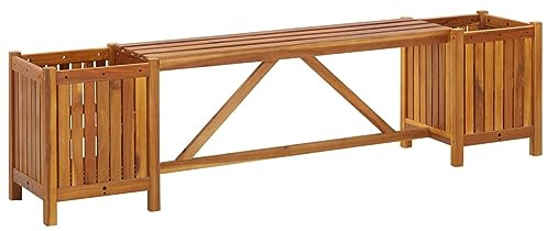 Homgoday Panca da Giardino con 2 Fioriere 150x30x40cm in Massello Acacia, Panchina da Giardino da Esterno, Panca Panchina da Balcone Resistente per Balcone Terrazza & Giardino
