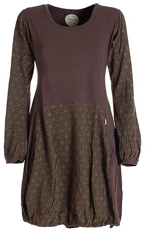 Vishes - Alternative Bekleidung - Langarm Damen-Keid Ballon-Kleid Shirt-Kleid kurz Loose fit braun 36