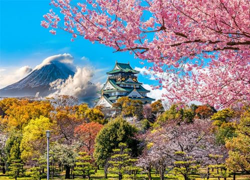 Osaka Castle Jigsaw Puzzles for Adults 1000 Piece Fuji Cherry Blossom Jigsaws 1000 Pieces for Adults Gifts