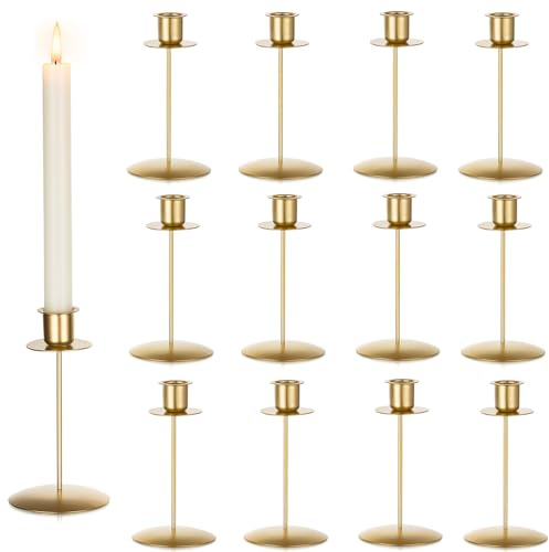 Romadedi Kerzenhalter Kerzenständer Stabkerzen Gold - 12er Set Kerzenhalter Stabkerze Metall Vintage Modern Deko für Hochzeit Tisch Weihnachten Tischdeko Wohnzimmer Adventskranz Advent