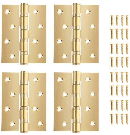 Youery 4 Stück Scharniere Klappbar, 100mm x 70mm Edelstahl Tür-Scharnier Scharniere, Metallscharnier mit 32 Stück Schrauben für Möbel, Schränke, feste Zimmertüren, Schranktüren, Gartentüren (Gold)