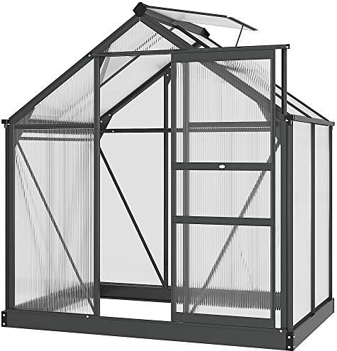 Outsunny Gewächshaus Aluminium Treibhaus mit Dachfenster Tür 190 x 132 x 201 cm Pflanzenhaus mit Fundament begehbares Tomatenhaus Witterungsbeständig Polycarbonat Grau+Transparent