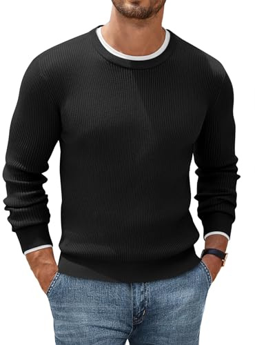 COOFANDY Men's Crew Neck Jumper Lightweight Sweater Knitted Black XL