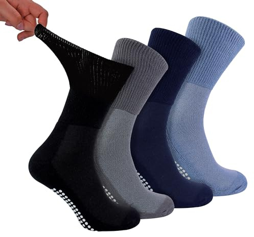 Dr.Socks 4 Pack Bamboo Diabetic Socks with Grips | Mens & Ladies | Extra Wide Slipper Socks for Swollen Feet & Legs (9-11, BNG)