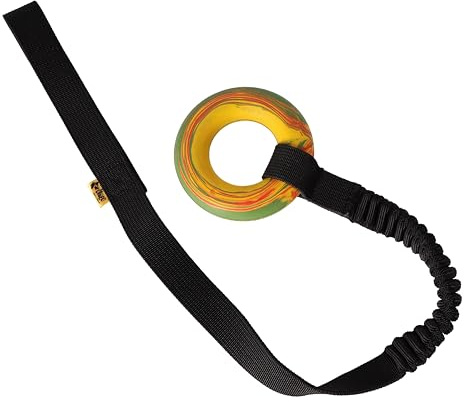 Dingo Rubber Tug Ring Dog Toy Puller for Tug of War Black Bungee Handle
