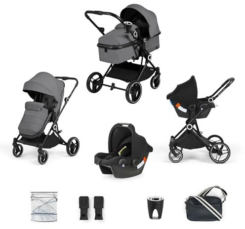 Ickle Bubba Atom 3 in 1 Travel System with Astral Car Seat, Lightweight Pram & Pushchair from Birth to 22kg, Compact Fold Travel System, Graphite Grey