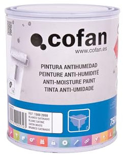 Cofan Pintura Antihumedad Sintética | Color: Blanco Satinado | Capacidad: 750 ml o 4 Litros | Protección Resistente para Paredes y Techos Interior/Exterior (Blanco Satinado, 750 ml)