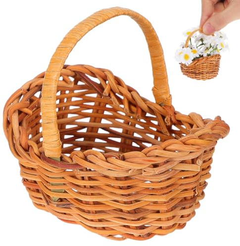 Abaodam Small Rattan Basket with Handle 3 Inch Miniature Woven Picnic Basket for Dollhouse Decor and Storage
