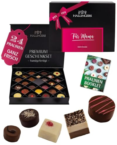 Hallingers Genuss Manufaktur Pralinen Geschenk für Mama – handgemacht in edler Geschenkbox, ohne Alkohol, zart schmelzend & in feiner Confiserie-Qualität, als besonderes Danke Geschenk zum Muttertag