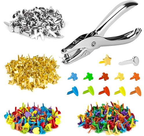 Tunejoy Mini Brad Colore Rotonda Mini Brad Metallo Cuore Mini Brad Fermacampioni con Pinze Perforatrice a Foro Foratrice per Scrapbooking Carta DIY Artigianato Album 350 Pezzi