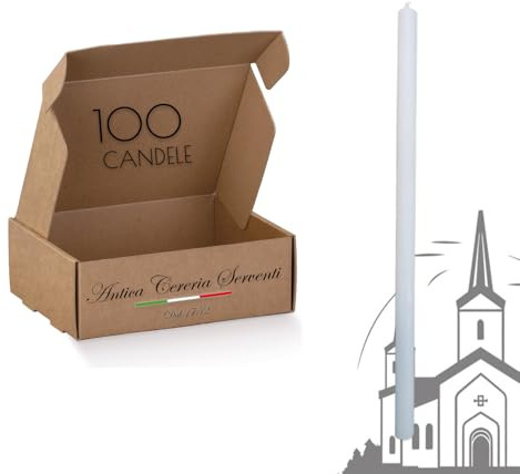 Candele Votive Confezione da 100pz Autospegnenti Bianche Per Chiesa 30cm Antica Cereria Serventi Made in Italy