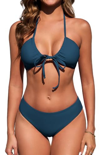 RITOSTA Bikini Damen Set Sexy Triangel Bikinis Brazilian Zweiteiliger Badeanzug High Waist String Bikini-Sets Push Up Badeanzüge Tanga Bademode(Marine,L)