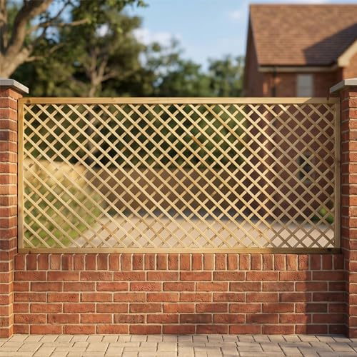 Diamond Fence Panel Topper 6ft x 3ft Framed Garden Trellis Wooden 4pk | 1ft-4ft, Decorative Lattice Wall-Mount or Add Extra Height & Privacy, Treated, Ideal Support for Plants & Vegetables