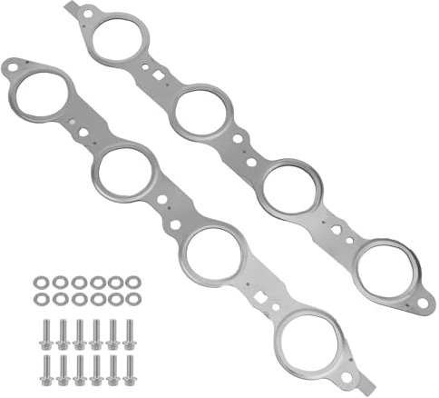 BOXOB Exhaust Manifold Header Gasket & Bolts Kit for Silverado 1500/2500, More, Replacement for LS1 LS2 LS3 LS6 LQ4 LQ9 4.8 5.3 5.7 6.0 6.2L Engines, Replace 12617944/12558573/12600530/12620947