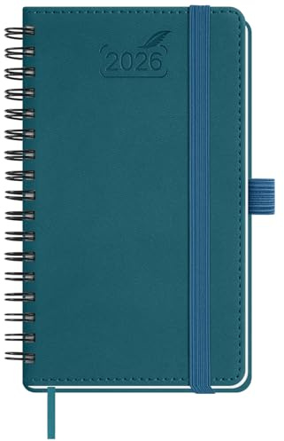 BEZEND Agenda Settimanale 2026 Tascabile Spirale 15,5 x 9 cm, A6 Diario Piccola da Gen a Dic 2026, Portapenne Autoadesivo, Copertina Morbida in Pelle PU - Verde Scuro