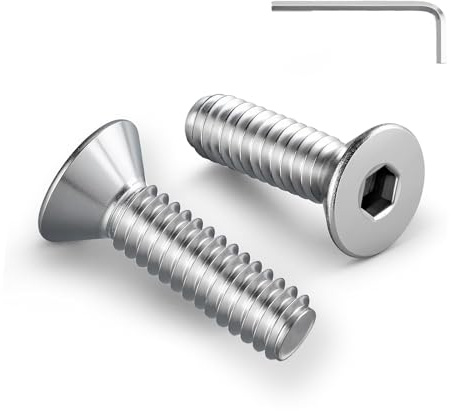 Lot de 20 vis à tête fraisée M4 x 20 mm à six pans creux en acier inoxydable A2 V2A, filetage complet, avec clé à six pans creux