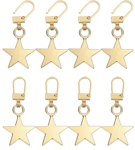 sourcing map Lot de 8 tirettes de rechange pour fermeture éclair - 3,5 x 33/16 étoiles - Amovibles - Pour sacs à coudre, manteaux, vestes, poignées fermées - Doré