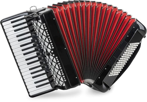 Classic Cantabile Secondo V Akkordeon 96 Bass schwarz hochglanz – 37 Diskanttasten, 3-chörig, 5 Register - leicht & robust - Einsteiger Akkordeon inkl. Tasche & Tragegurte - für Musikschule & Zuhause