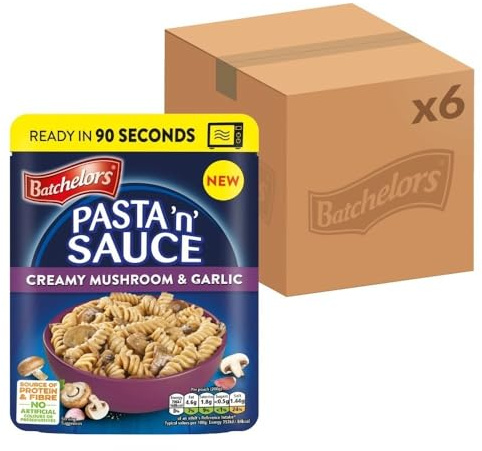Batchelors Pasta 'n' Sauce Microwave Ready Meals in Just 90 Seconds - Mushroom and Garlic, 200 g (Pack of 6)