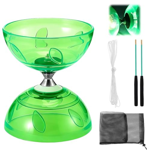 YANGUN Triple Bearing Diabolo Set, Diablo Toy, Juggling Set with Wooden Sticks, Circus Toys for kids, Focus Development Coordination Activity Training for Kids Ages 8+ Above & Adults, GREEN