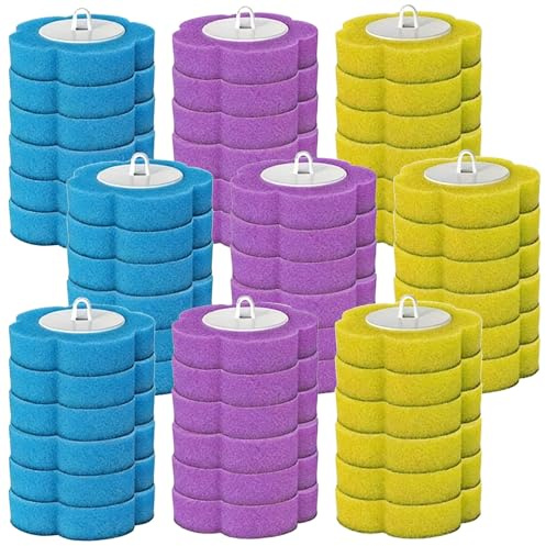 Set di 54 Scopini Monouso per WC, Include 54 Testine di Ricambio (Blu Oceano, Viola Lavanda e Giallo Limone), Con Soluzione Detergente, Pulizia Profonda Del Bagno, Sicuro e Senza Bordi