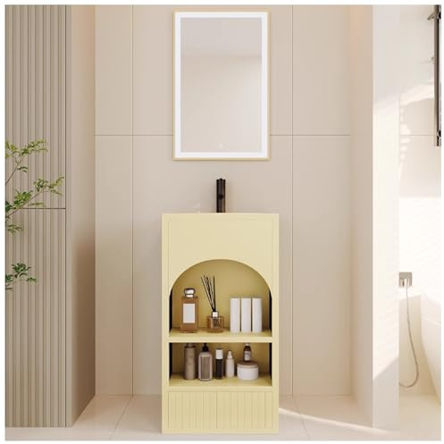 LQAIomn One Piece Bathroom Pedestal Sinks, Industrial Floor-Standing Vanity Sink, Modern Bathroom Sink Pedestal Wash Basin, Freestanding Vanity Sinks Storage (A-with Led Light)