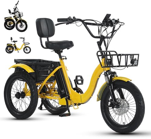 GCLCPAEN Tricycle À Assistance Électrique pour Adultes, 3 Modes De Conduite, Pneu Large De 18 Pouces, Panier Arrière, Écran D'affichage, Pliable, Conduite Souple, Convient Aux Adultes