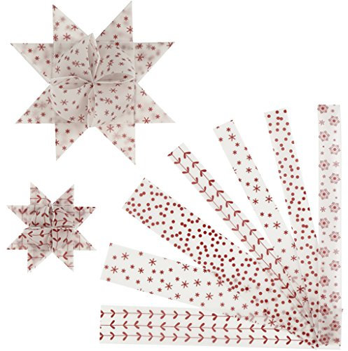 Paper Star Strips, B: 15+25 mm, T: 6,5+11,5 cm, weiß, rot, Pergamentpapier, 48 Stück