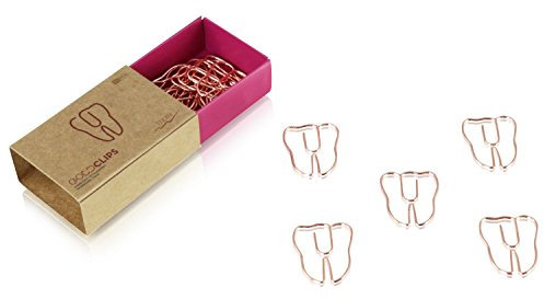 DESIGNMANUFAKTUR BERLIN GOLDCLIPS niedliche süße Deko Clips Büroklammern Heftklammern Lesezeichen Paperclip rose vergoldet in schöner Verpackung, Motiv Zahn/Tooth