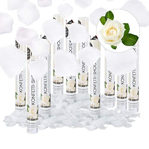 Relaxdays 10er Set Partypopper Rosenblätter, 40 cm, für Hochzeit und Verlobung, Konfettikanone bis 8 m Höhe, Konfettiregen, weiß