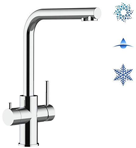 5 wege MASSIV Edelstahl Küchenmischer geeignet für alle Combi-Kühl, Filter und Sprudelwasser Geräte Hochglanz-Finish mit 360° schwenbarem Auslauf