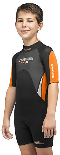 Cressi Unisex-Kinder Med X Jr Wetsuit 2.5mm Shorty Neoprenanzug Ideal zum Schnorcheln und Tauchen in gemäßigten Gewässern, Schwarz/Orange, XS (6/7 Jahre)