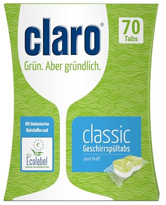 claro Öko Classic Tabs, 150 Pastiglie (2 Confezioni da 75) Ecologiche Classiche per Lavastoviglie Senza Fosfati e Senza Cloro, con Pellicola Solubile in Acqua, Biodegradabili, Made in Austria