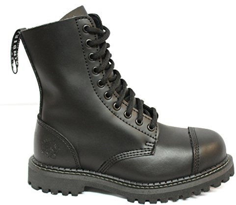 Grinders Stag CS Botas de Seguridad Unisex de Cuero Negro con Punta de Acero y 10 Ojales Estilo Punk/Militar