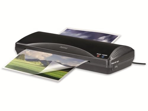 Hama Laminiergerät A4 plus Laminierfolien A4, mini Laminiergerät als Laminiergerät Set inkl. Folie für Laminiergerät, Plastifizier Maschine für kalt und heiß Lamination 80 bis 125 mic)