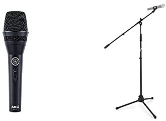 AKG P3s Professional Dynamic Live Vocal Microphone & Tiger MCA68-BK Microphone Boom Stand, Mic Stand with Free Mic Clip - Black