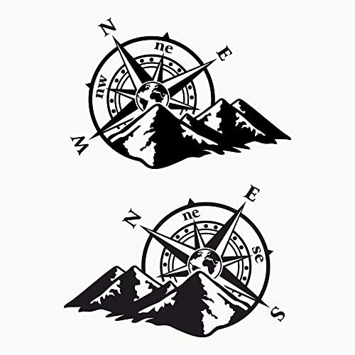 Autodomy Kompass Off Road Windrose Aufkleber Paket 2 Stück | Kompass Aufkleber Wohnmobil und Auto oder Motorrad (Schwarz, 39x27 cm)